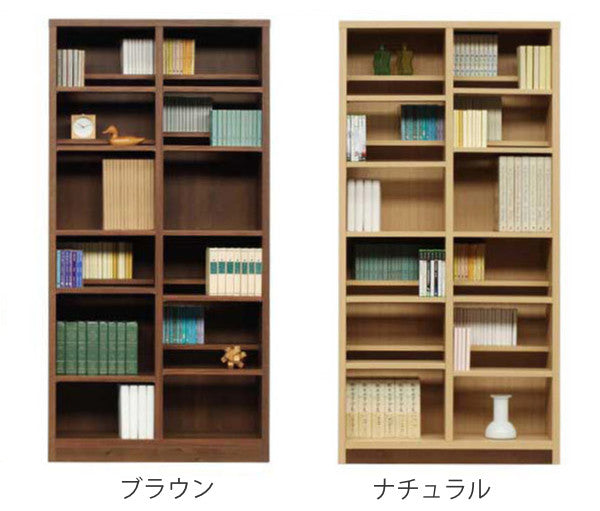 本棚 木製 コミックシェルフ 前後分割可動棚 日本製 幅90cm 高さ180cm