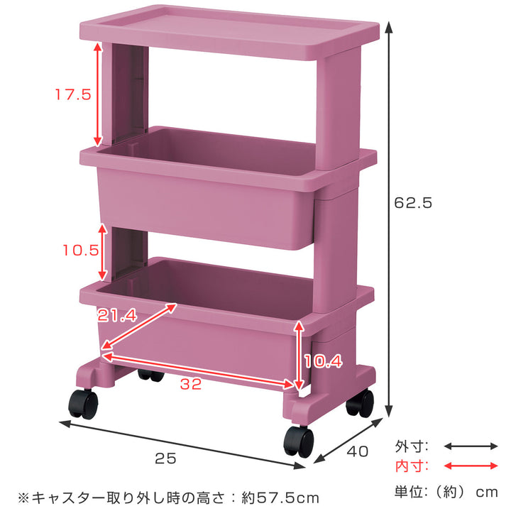 キッチンワゴンテーブルワゴンミニ3段lise