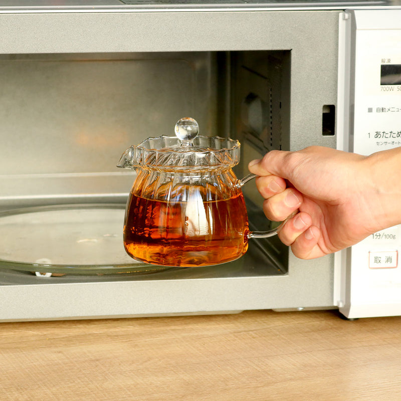 ティーポット 450ml 茶こし付き フリル 耐熱ガラス