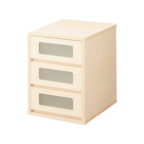 チェスト 窓付き3段 桐製 マルチクローゼット収納 約幅38cm -1