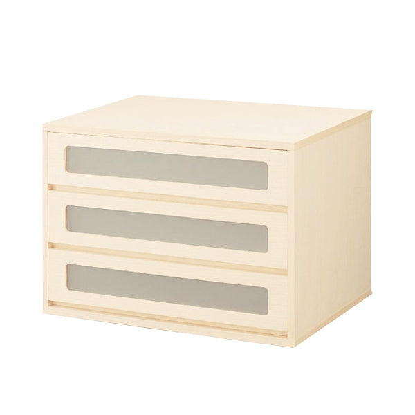 チェスト 窓付き3段 桐製 マルチクローゼット収納 約幅76cm -1