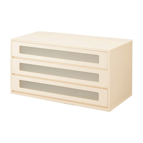 チェスト 窓付き3段 桐製 マルチクローゼット収納 幅100cm -1