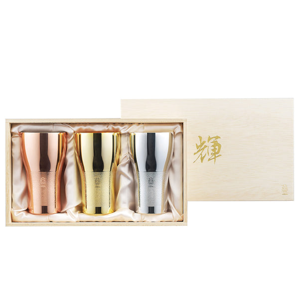 ビアタンブラー 440ml 3個入り 輝 純銅 金めっき 銀めっき 銅めっき