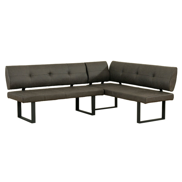 ダイニングソファ 幅203cm レザー調 スチール脚 L字