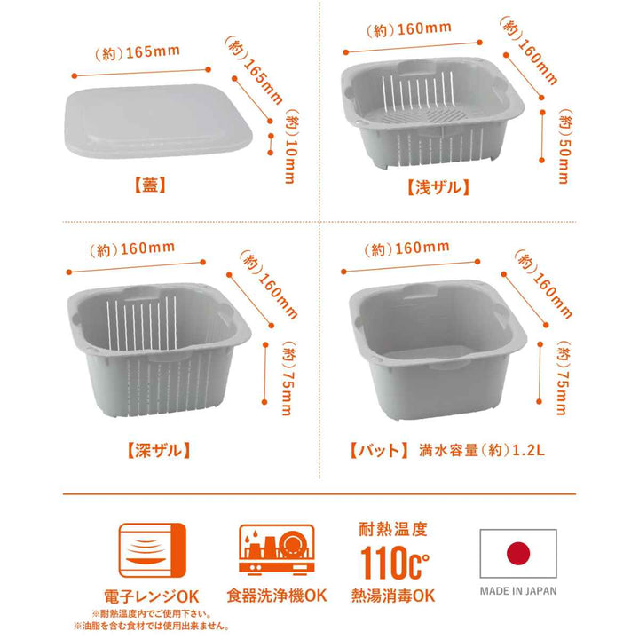 ザル＆バット4点セットatomico下ごしらえに便利な抗菌ザルバットセット電子レンジ対応食洗機対応