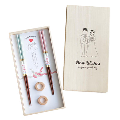 夫婦箸 食洗機対応 結婚祝い 箸置き シャンパンペア 桐箱入り 木製