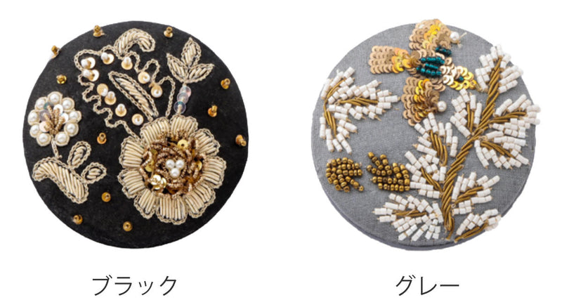 手鏡 ザリ＆ビーズ 刺繍ミラー コンパクト 花柄