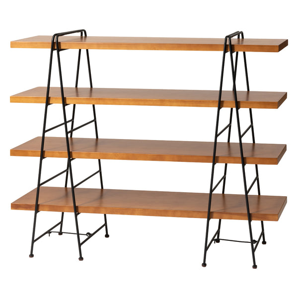 フォールディングシェルフ 4段 天然木棚板 幅120cm