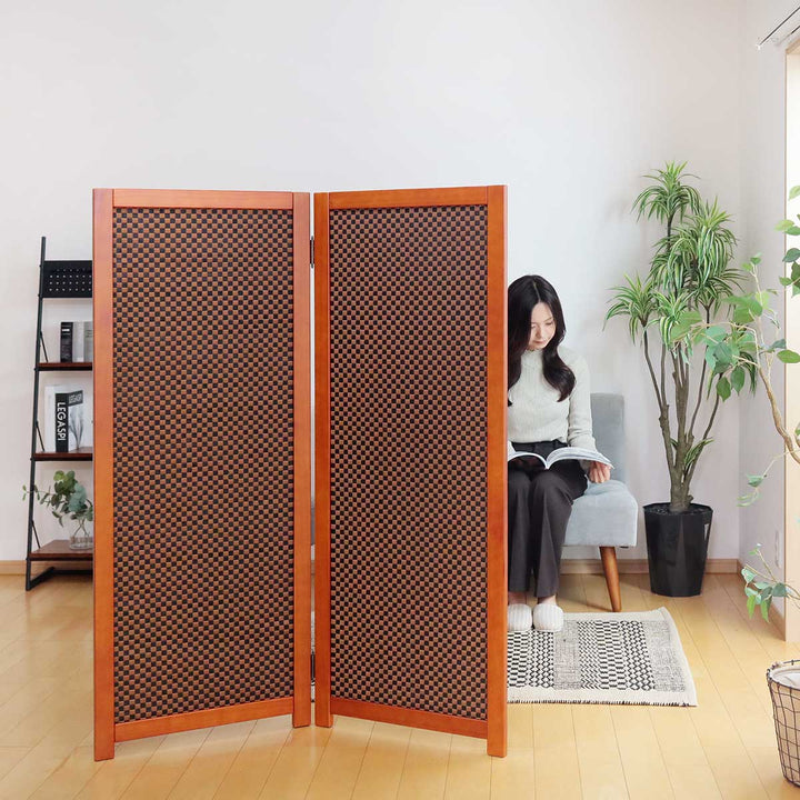 衝立 竹すだれ衝立 市松柄 2連 高さ135cm -5