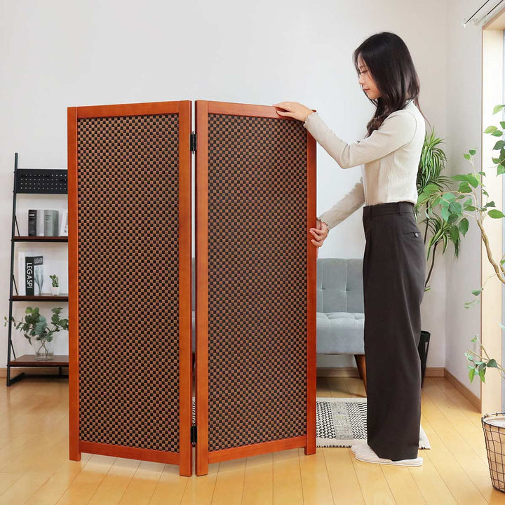 衝立 竹すだれ衝立 市松柄 2連 高さ135cm -9