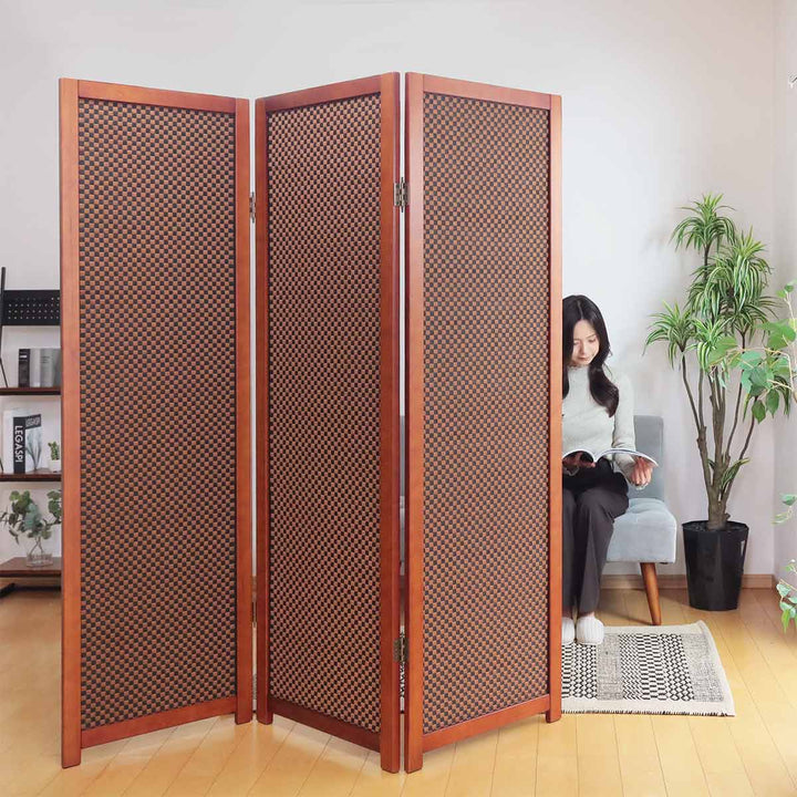 衝立 竹すだれ衝立 3連 市松柄 高さ170cm -5
