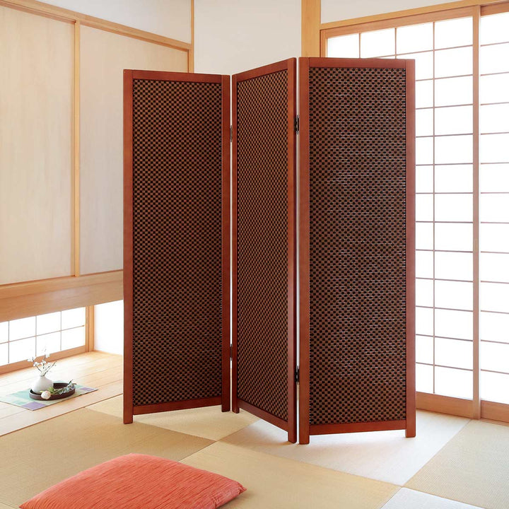 衝立 竹すだれ衝立 3連 市松柄 高さ170cm -7