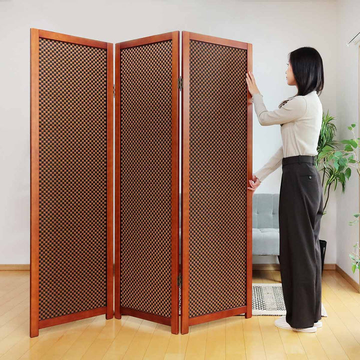 衝立 竹すだれ衝立 3連 市松柄 高さ170cm -9