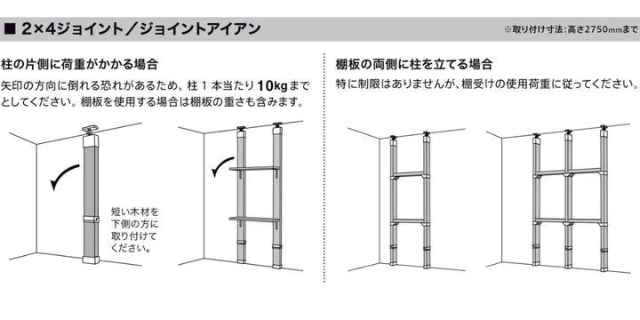 ジョイント LABRICO ラブリコ アイアン DIY パーツ 柱 ラック 同色 1セット -15