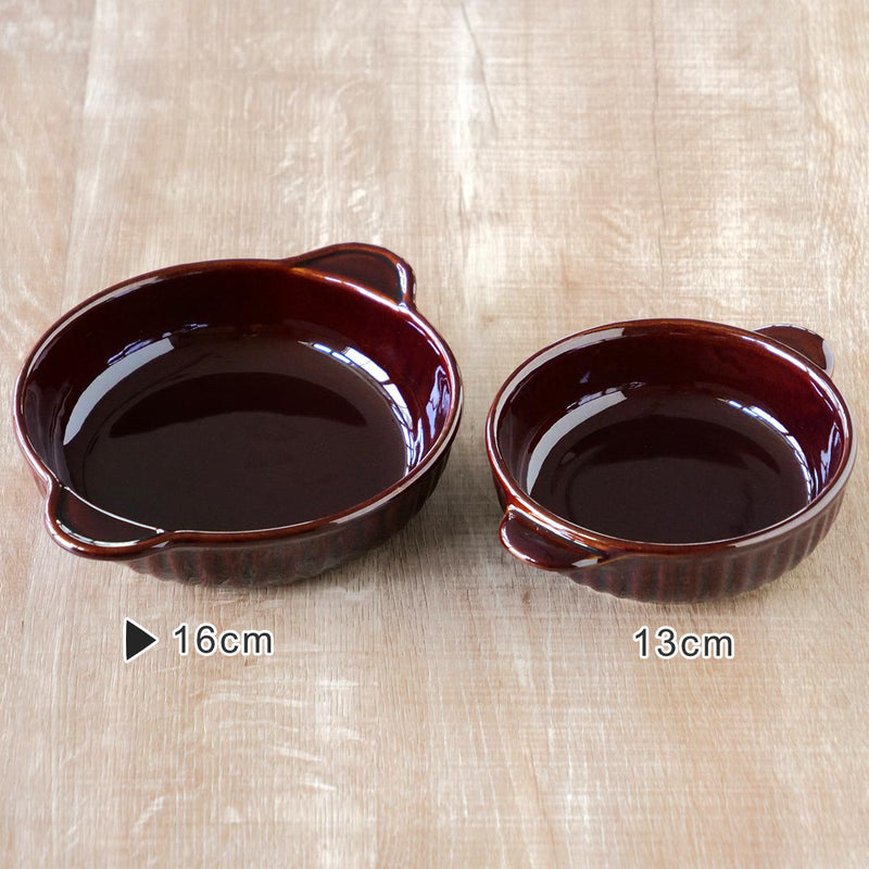 グラタン皿 一人用 丸 16cm 立筋 耐熱 陶器 萬古焼 -6