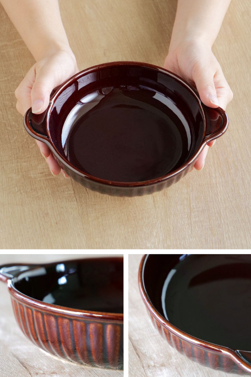 グラタン皿 一人用 丸 16cm 立筋 耐熱 陶器 萬古焼 -8