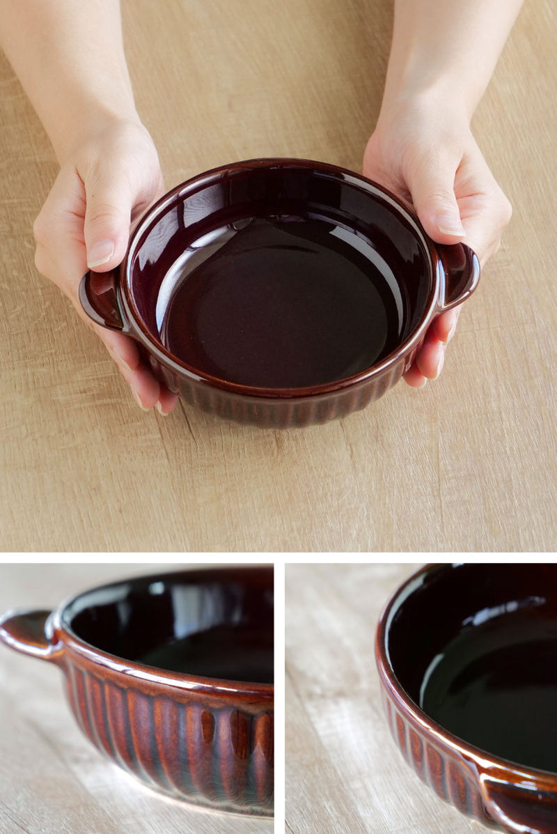 グラタン皿 一人用 丸 13cm 立筋 耐熱 陶器 萬古焼 -8