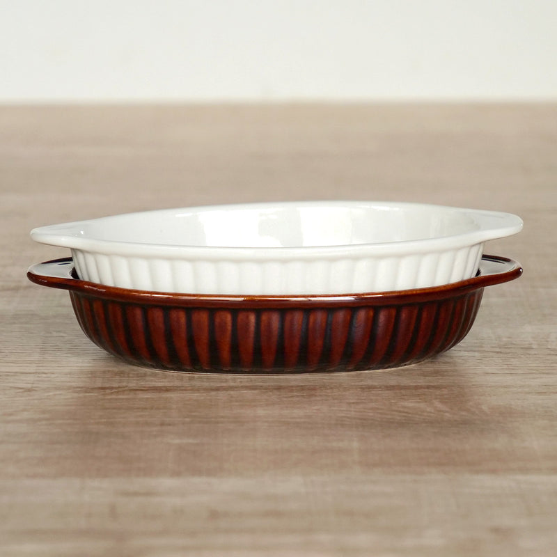 グラタン皿 オーバル 21cm 立筋 耐熱 陶器 萬古焼 -14