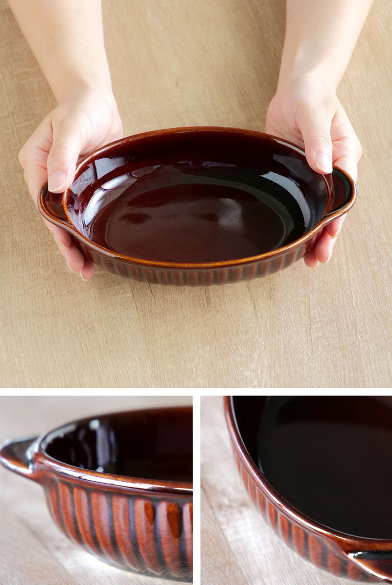 グラタン皿 オーバル 21cm 立筋 耐熱 陶器 萬古焼 -8