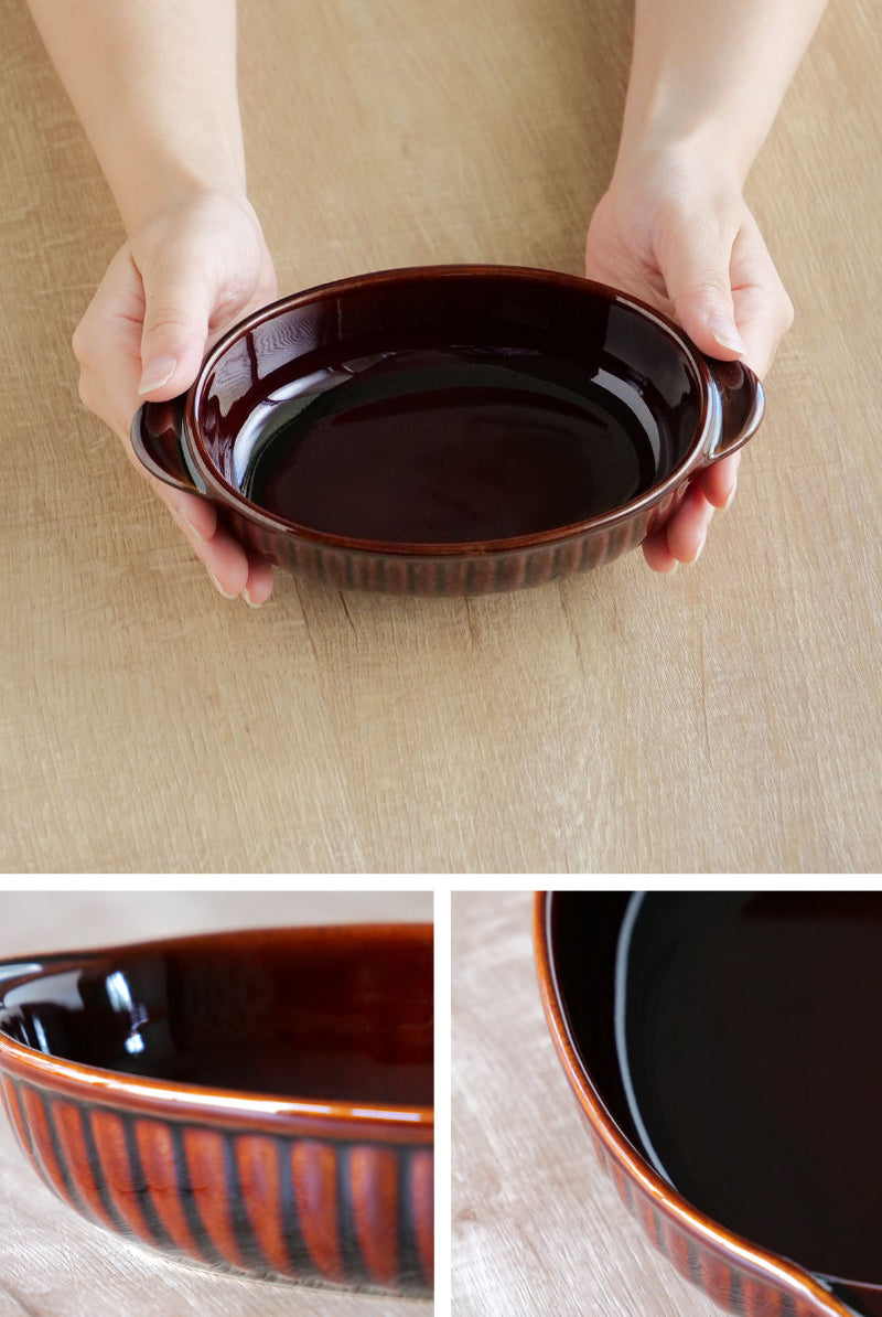 グラタン皿 オーバル 19cm 立筋 耐熱 陶器 萬古焼 -8