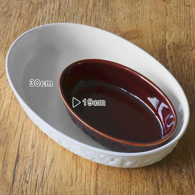 グラタン皿 一人用 19cm S 楕円 レリーフグラタン 陶器 -6