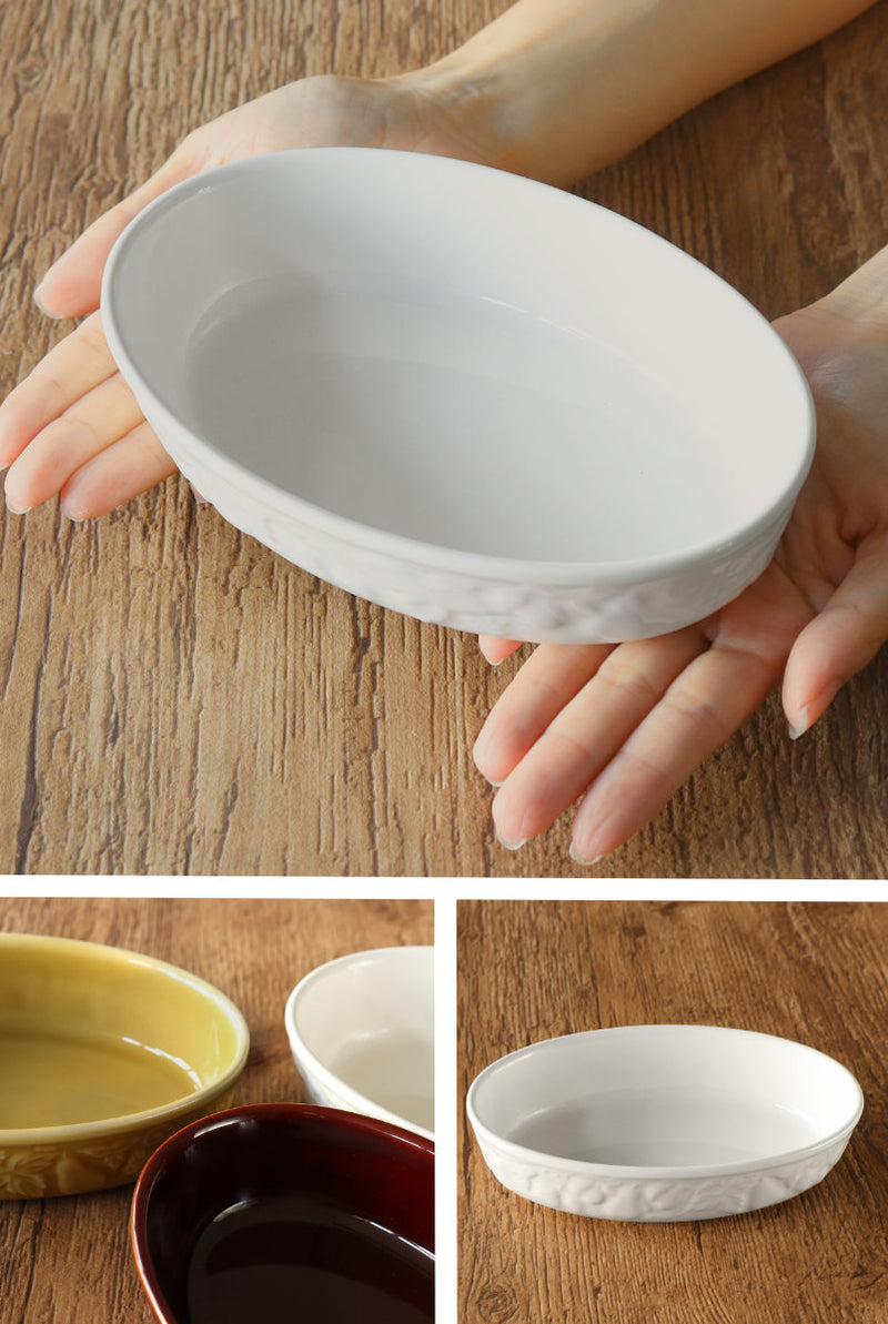 グラタン皿 一人用 19cm S 楕円 レリーフグラタン 陶器 -8