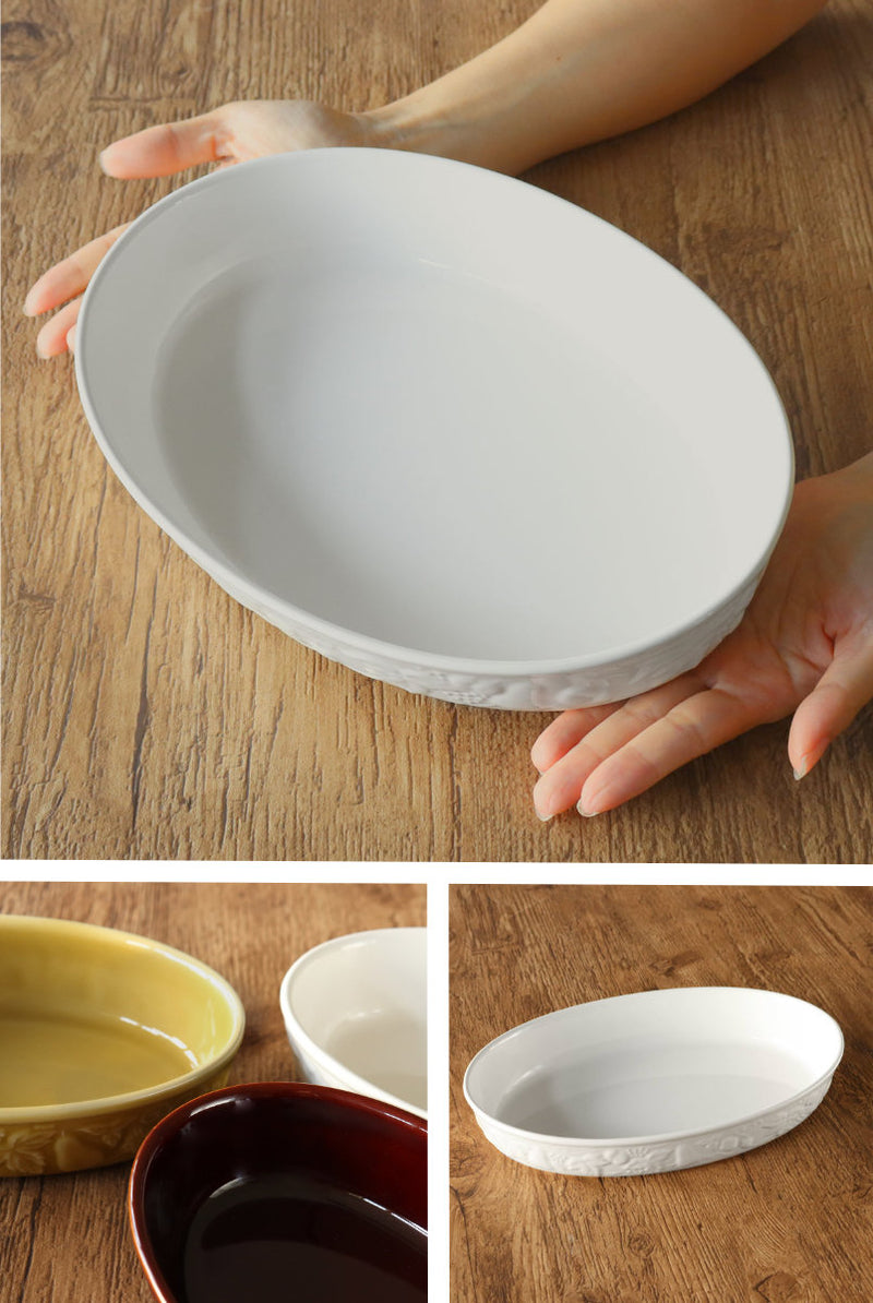 グラタン皿 30cm LL 楕円 レリーフグラタン 陶器 -8