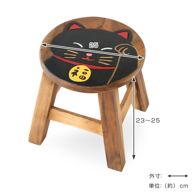 スツール 招き猫 木製 天然木 丸椅子 -6