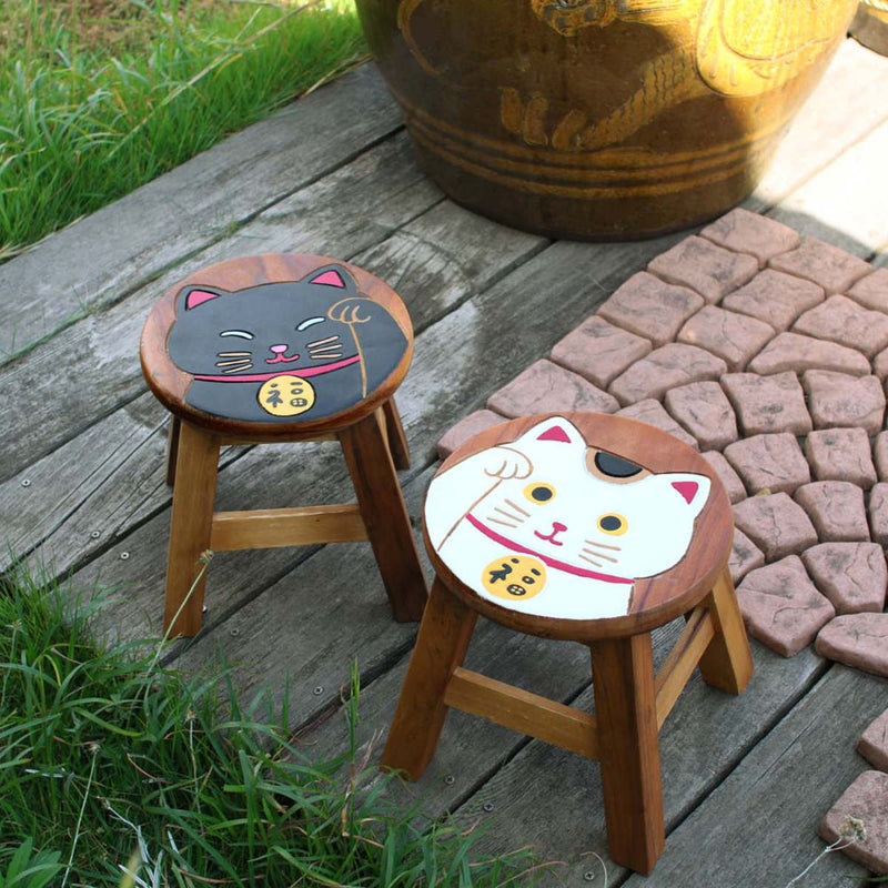 スツール 招き猫 木製 天然木 丸椅子 -7
