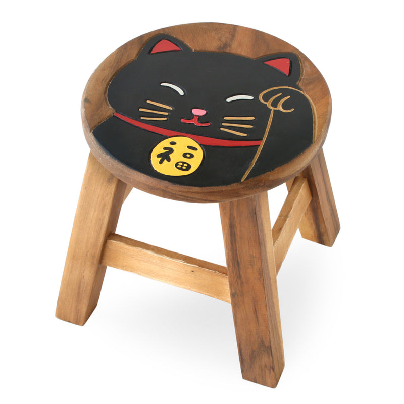 スツール 招き猫 木製 天然木 丸椅子 -8