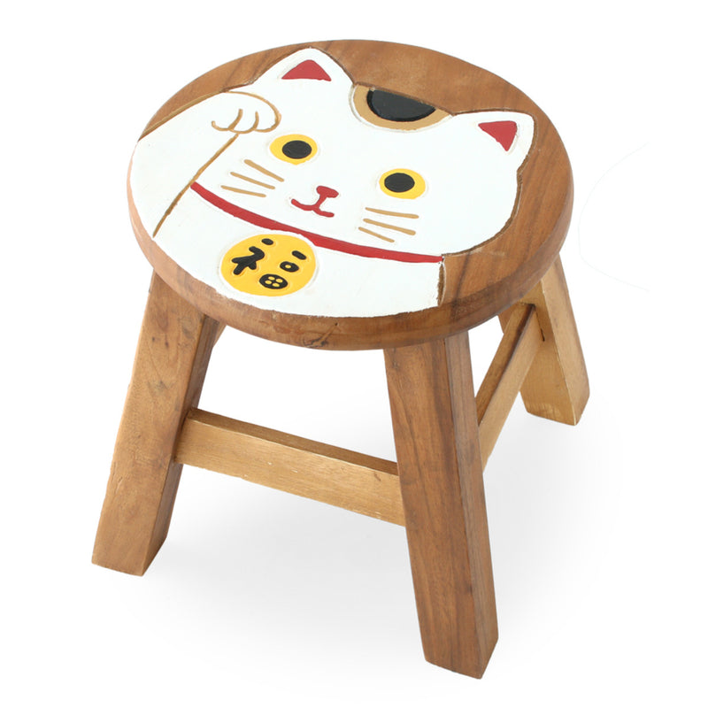 スツール 招き猫 木製 天然木 丸椅子 -9