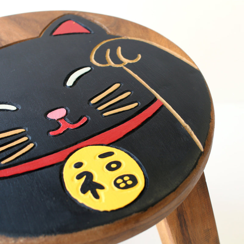 スツール 招き猫 木製 天然木 丸椅子 -10