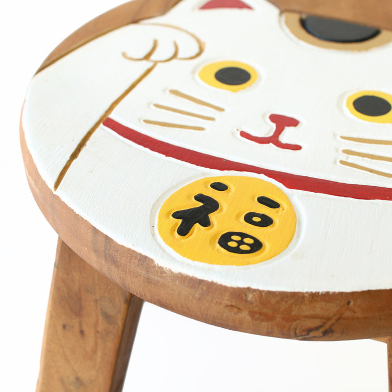 スツール 招き猫 木製 天然木 丸椅子 -11