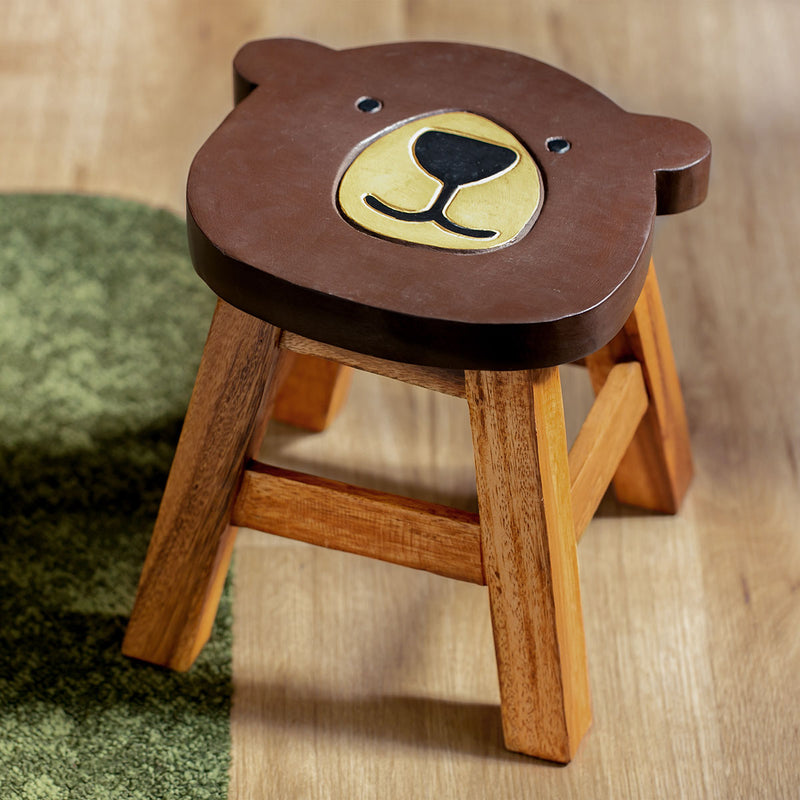 スツール クマ 木製 天然木 丸椅子 -2
