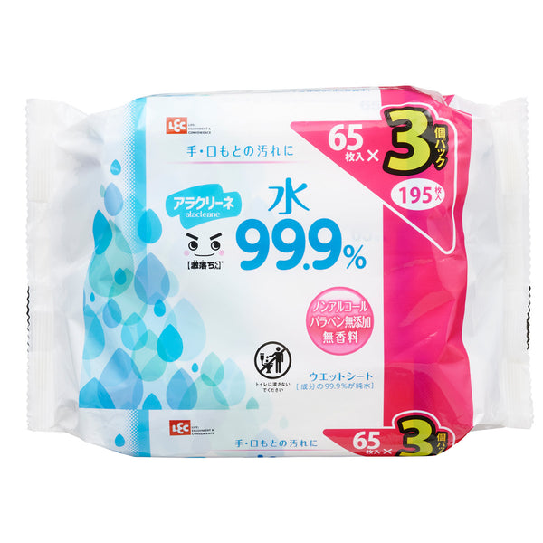 ウェットシート 激落ちくん アラクリーネ 水 99.9％ 65枚入 3個セット -1