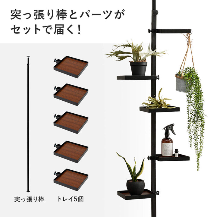 突っ張りポールラック角型トレイ5個高さ調整見せる収納