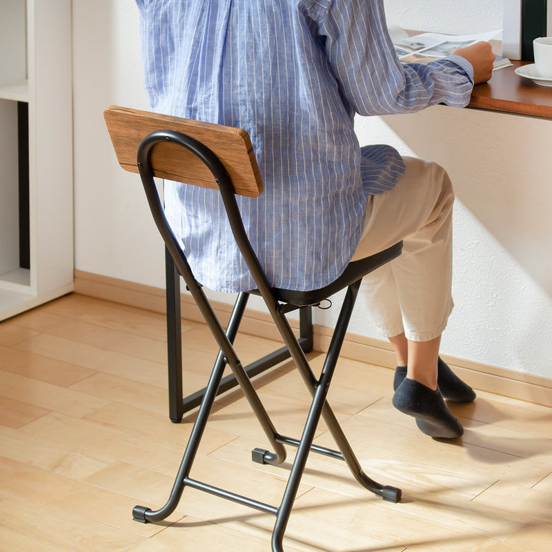 折りたたみ椅子 ヴィンテージクッションチェア 木目調 完成品 座面高47.5cm -9