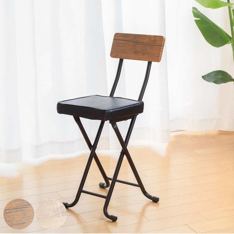 折りたたみ椅子 ヴィンテージクッションチェア 木目調 完成品 座面高47.5cm -2