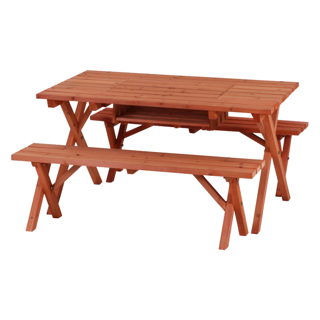 ガーデンテーブル 3点セット 杉材 BBQテーブル＆ベンチセット