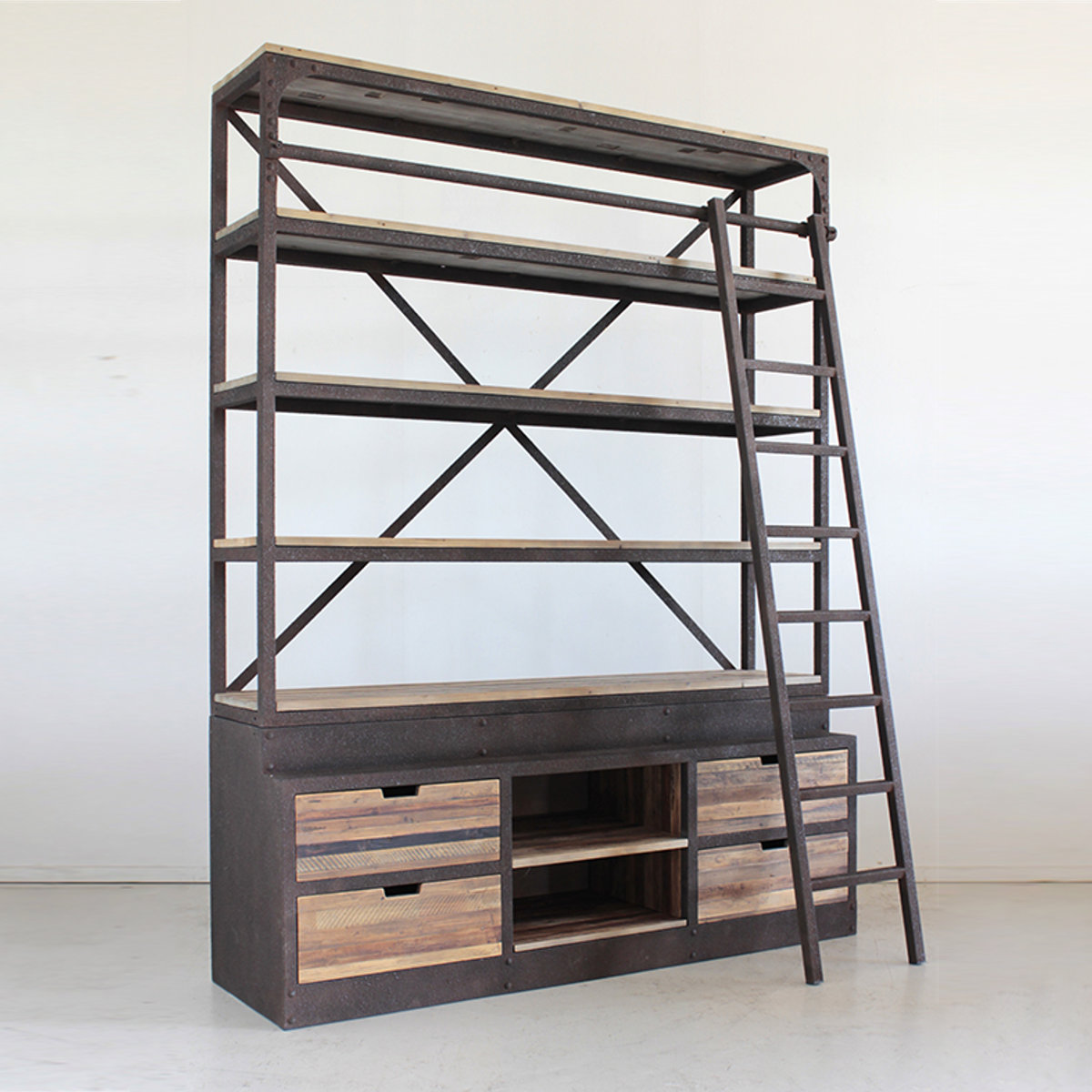 ラダーシェルフ インダストリアル調 古材 錆フレーム はしご付 幅160cm