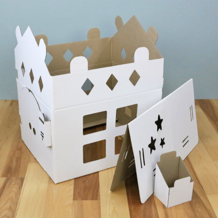 ダンボールハウス家白おえかきハウス子供おままごと