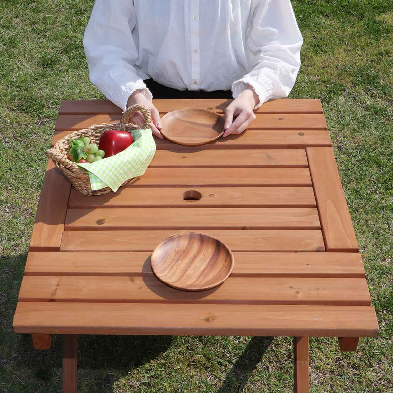ガーデンテーブル 杉材BBQテーブル＆ベンチセット ミニコンロスペース付 木製 -15