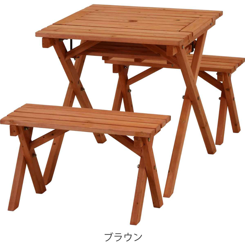 ガーデンテーブル 杉材BBQテーブル＆ベンチセット ミニコンロスペース付 木製 -4