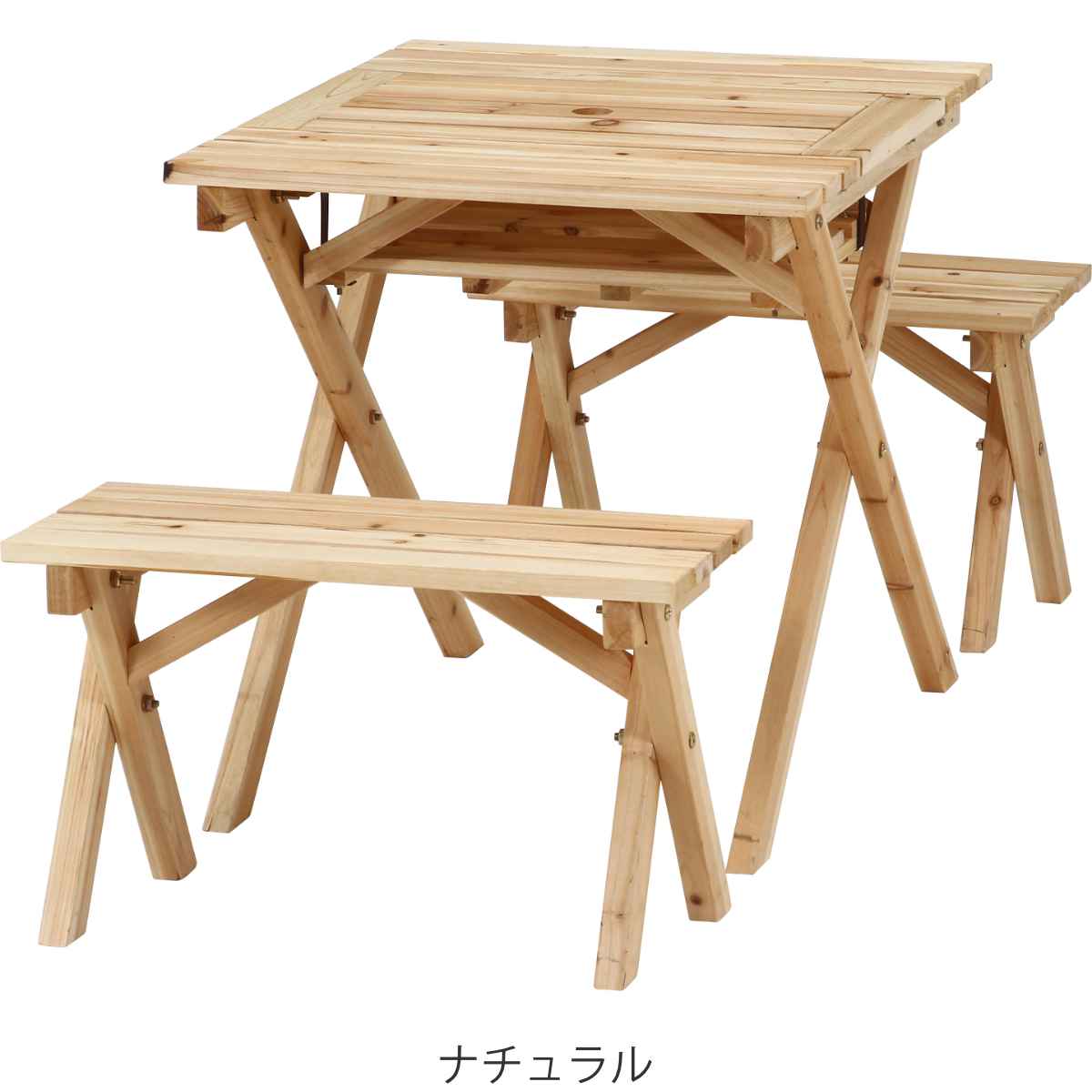 ガーデンテーブル 杉材BBQテーブル＆ベンチセット ミニコンロスペース