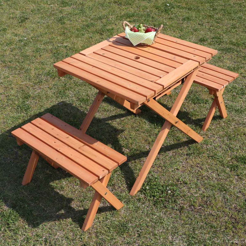 ガーデンテーブル 杉材BBQテーブル＆ベンチセット ミニコンロスペース付 木製 -9
