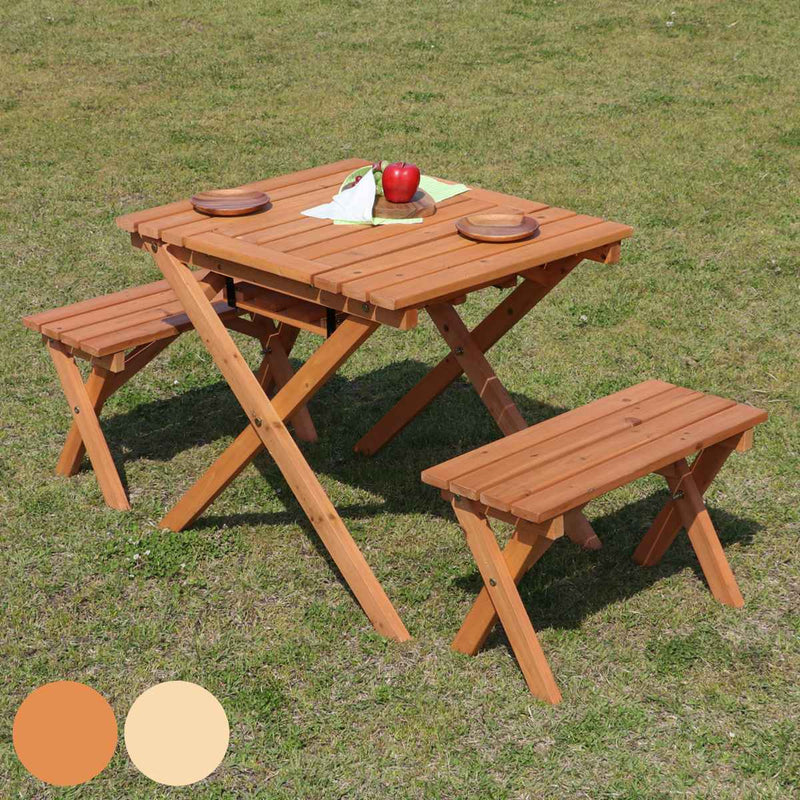 ガーデンテーブル 杉材BBQテーブル＆ベンチセット ミニコンロスペース付 木製 -2