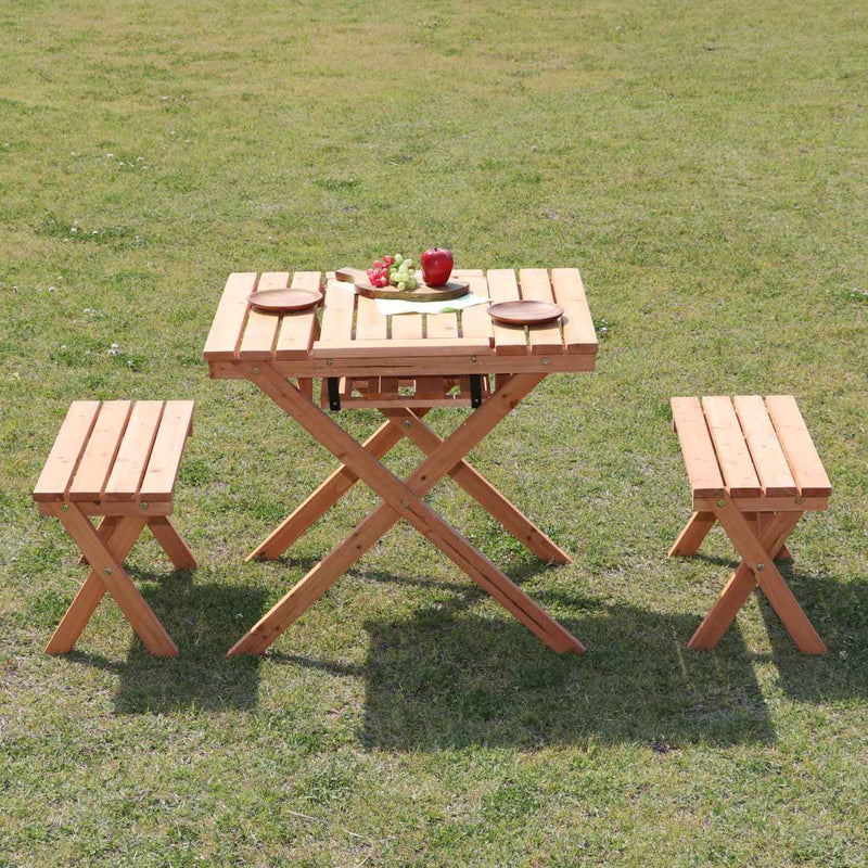 ガーデンテーブル 杉材BBQテーブル＆ベンチセット ミニコンロスペース付 木製 -11
