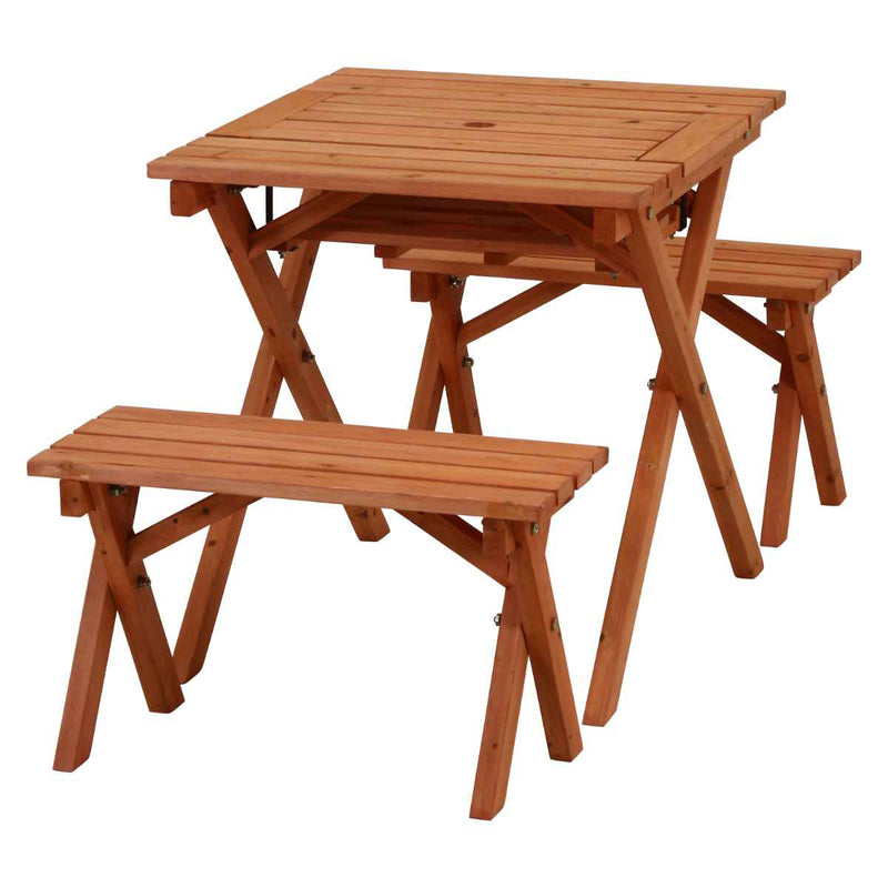 ガーデンテーブル 杉材BBQテーブル＆ベンチセット ミニコンロスペース付 木製 -1