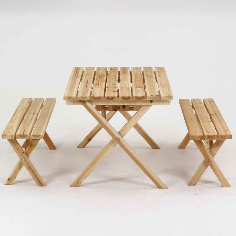ガーデンテーブル BBQテーブル＆ベンチセット コンロスペース付 木製 -4