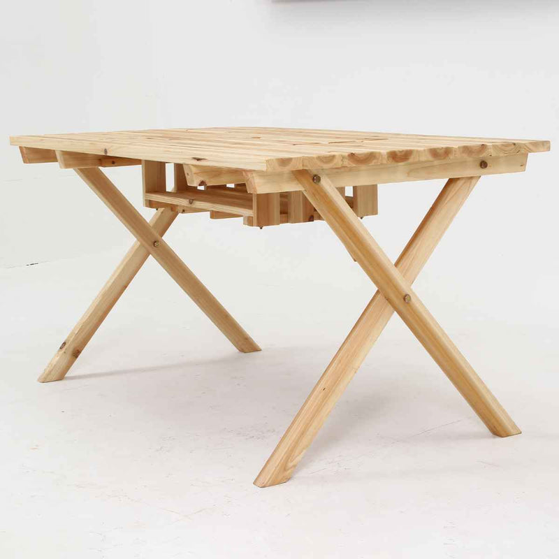 ガーデンテーブル BBQテーブル＆ベンチセット コンロスペース付 木製 -6